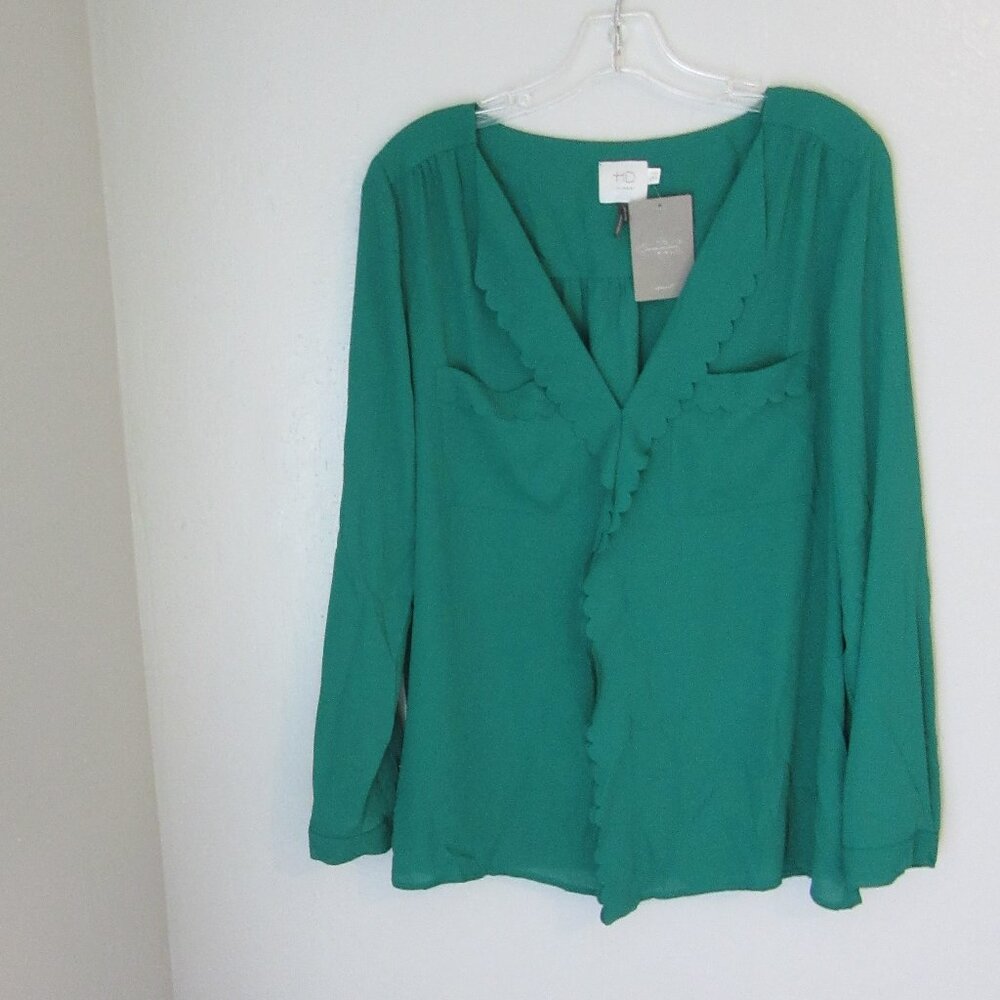 ANTHROPOLOGIE HD Green Pullover Size 23 Long Sleeve V-Neck NWT Blouse